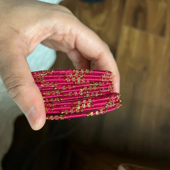 hot pink rani pink and gold silk thread bangle set Desi Wedding haldi - Picture 9 of 12
